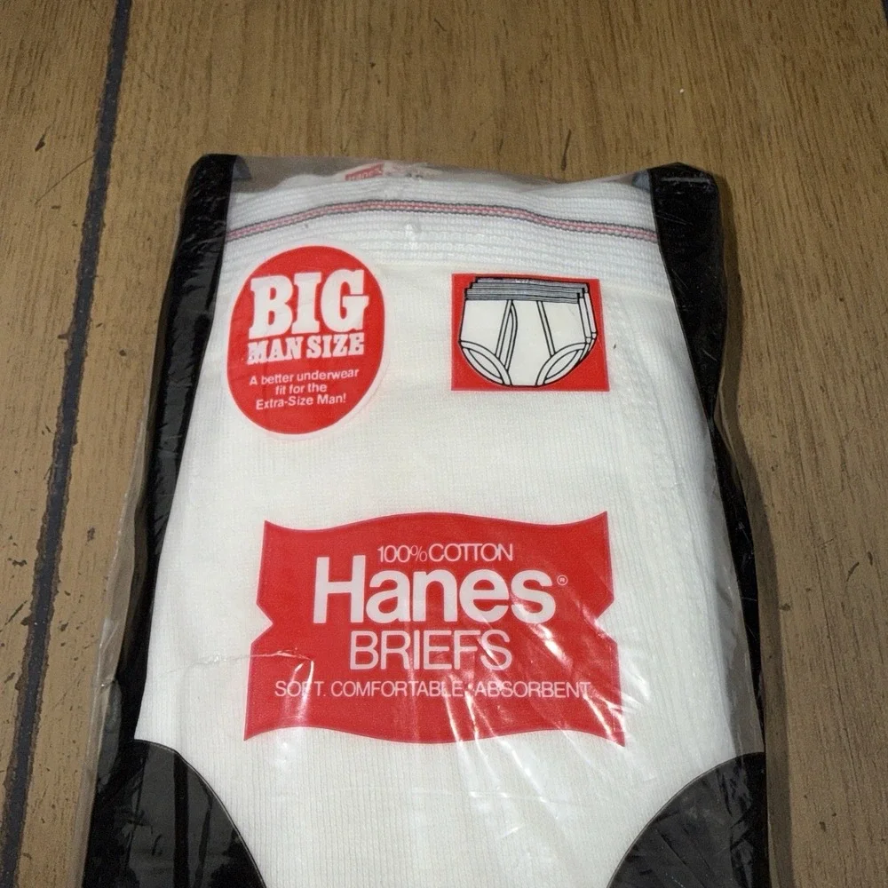 Vintage 1977 White‎ Hanes Briefs Waist 48 100% Cotton USA 3 Pk  New